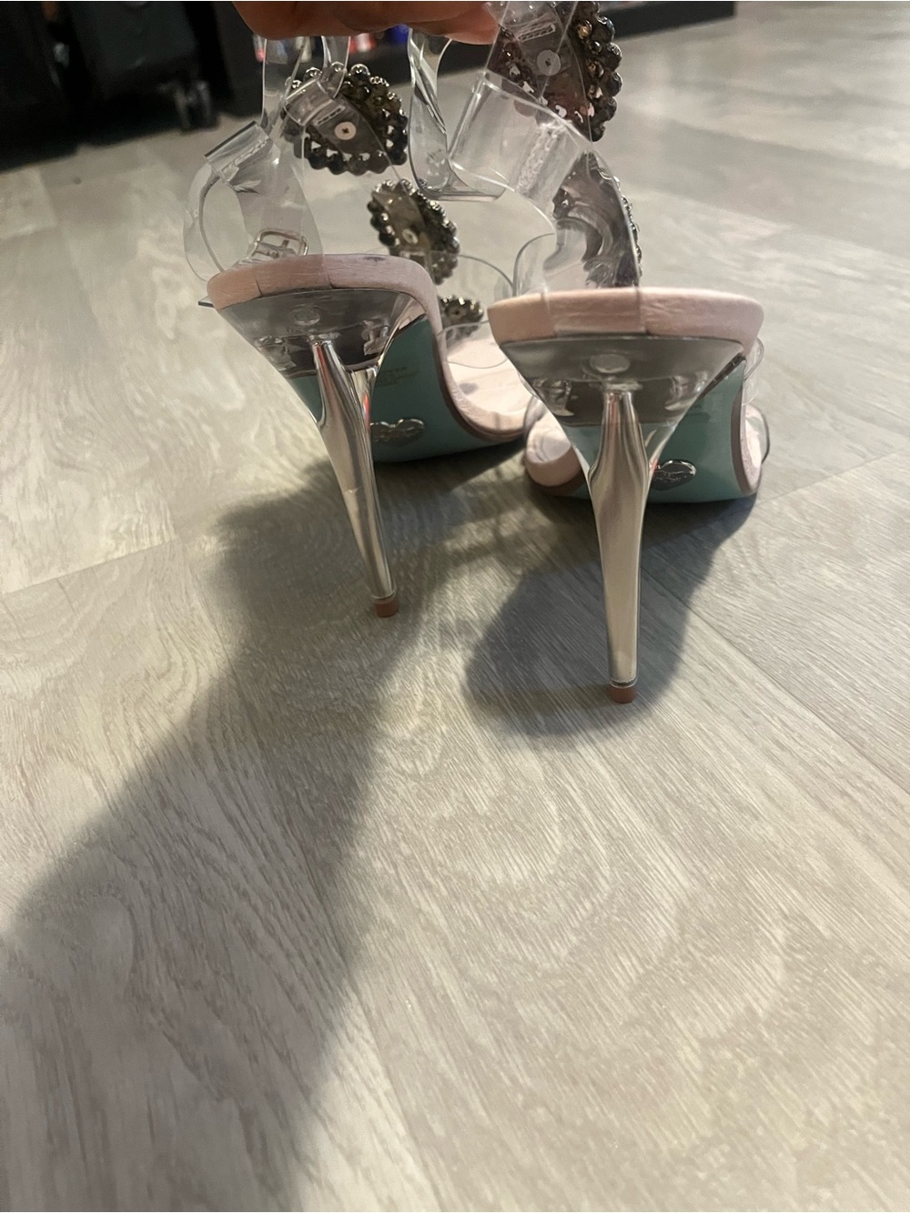 Betsey Johnson Clear Heels with Blue Teardrop Crystal Embellishments - Picture 3 of 7